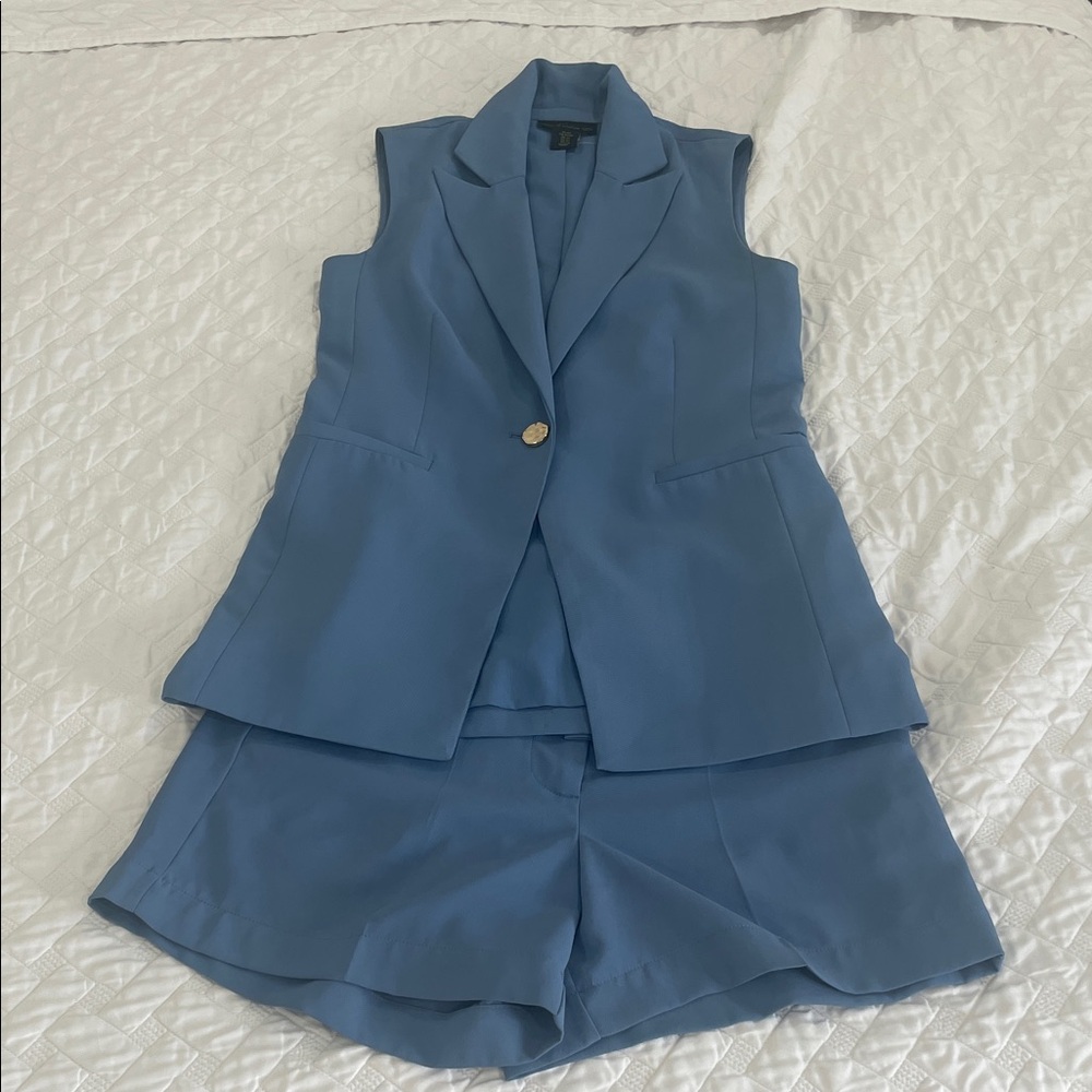 House of Harlow 1960 Slate Blue Tailored Vest & Shorts Set